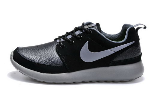 Nike Roshe Run Mens Shoes Leather Black Silver Outlet Online